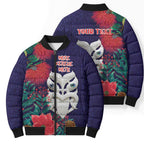 Maori Wheku Meri Kirihimete Personalised Bomber Puffer Jacket All Blue Indigenous Maori Motif - Aussie Hoodie