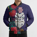 Maori Wheku Meri Kirihimete Personalised Bomber Puffer Jacket All Blue Indigenous Maori Motif - Aussie Hoodie