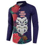 Maori Wheku Meri Kirihimete Personalised Button Sweatshirt All Blue Indigenous Maori Motif - Aussie Hoodie