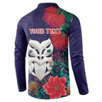 Maori Wheku Meri Kirihimete Personalised Button Sweatshirt All Blue Indigenous Maori Motif - Aussie Hoodie