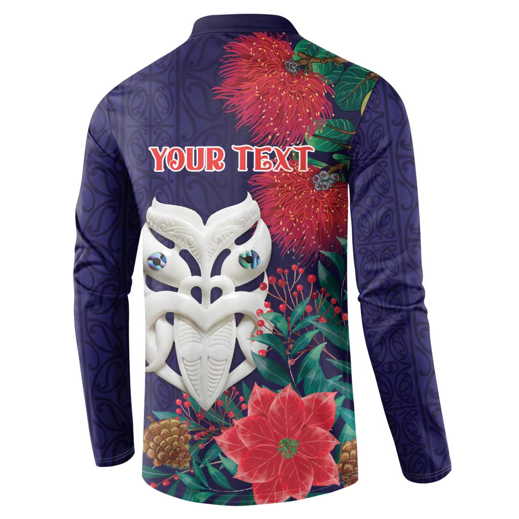 Maori Wheku Meri Kirihimete Personalised Button Sweatshirt All Blue Indigenous Maori Motif - Aussie Hoodie