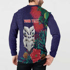 Maori Wheku Meri Kirihimete Personalised Button Sweatshirt All Blue Indigenous Maori Motif - Aussie Hoodie