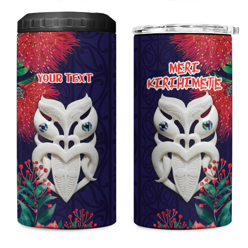 Maori Wheku Meri Kirihimete Personalised 4 in 1 Can Cooler Tumbler All Blue Indigenous Maori Motif - Aussie Hoodie