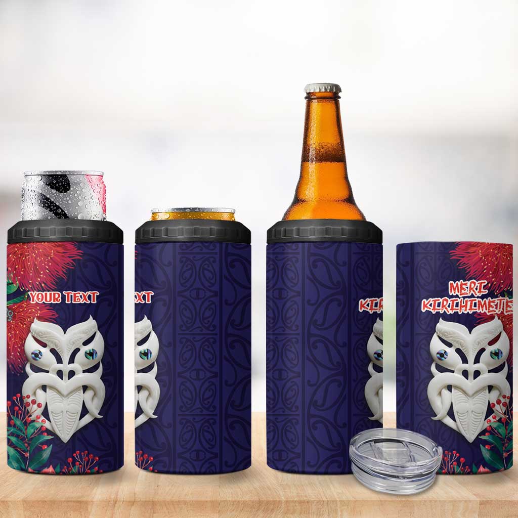 Maori Wheku Meri Kirihimete Personalised 4 in 1 Can Cooler Tumbler All Blue Indigenous Maori Motif - Aussie Hoodie