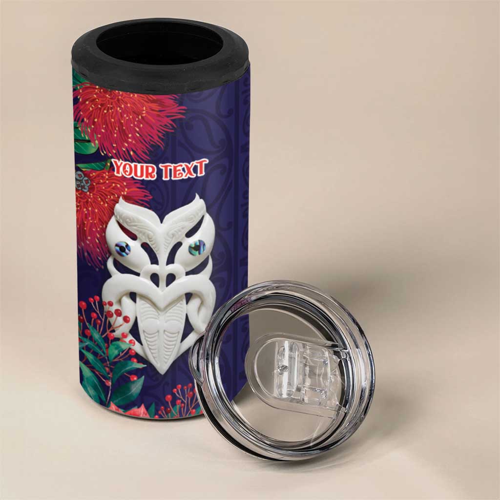 Maori Wheku Meri Kirihimete Personalised 4 in 1 Can Cooler Tumbler All Blue Indigenous Maori Motif - Aussie Hoodie