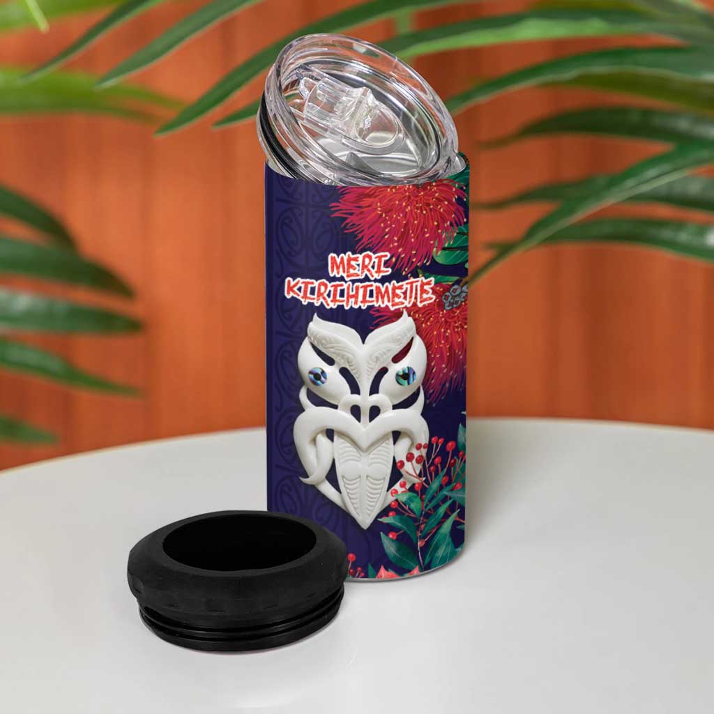Maori Wheku Meri Kirihimete Personalised 4 in 1 Can Cooler Tumbler All Blue Indigenous Maori Motif - Aussie Hoodie