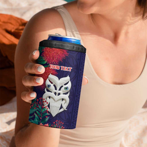Maori Wheku Meri Kirihimete Personalised 4 in 1 Can Cooler Tumbler All Blue Indigenous Maori Motif - Aussie Hoodie