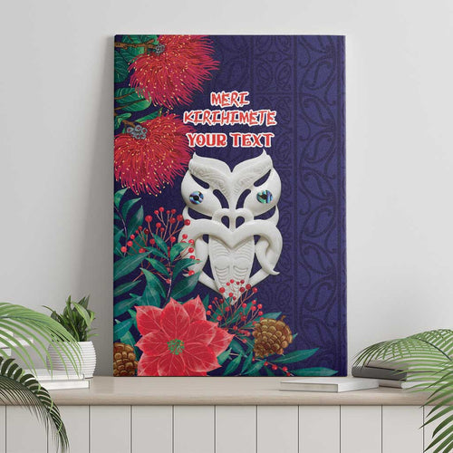 Maori Wheku Meri Kirihimete Personalised Canvas Wall Art All Blue Indigenous Maori Motif - Aussie Hoodie