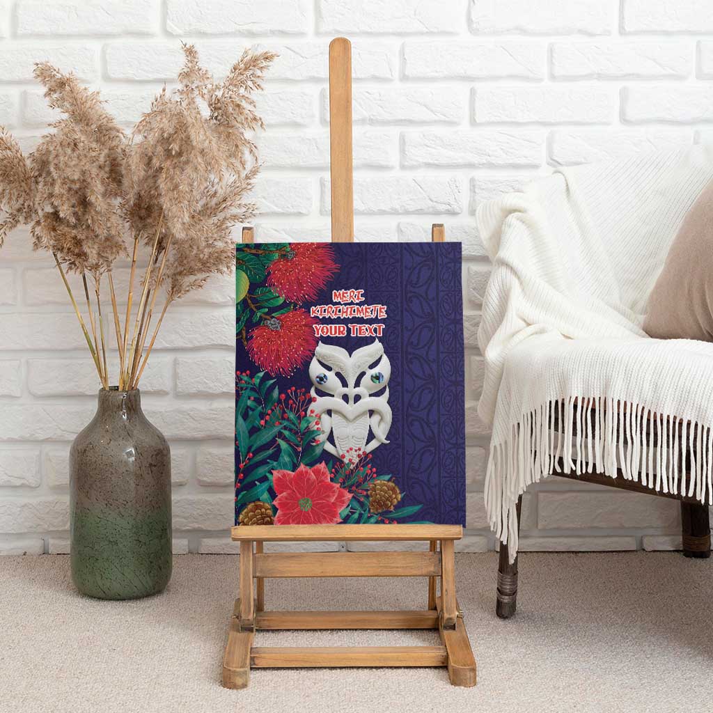 Maori Wheku Meri Kirihimete Personalised Canvas Wall Art All Blue Indigenous Maori Motif - Aussie Hoodie