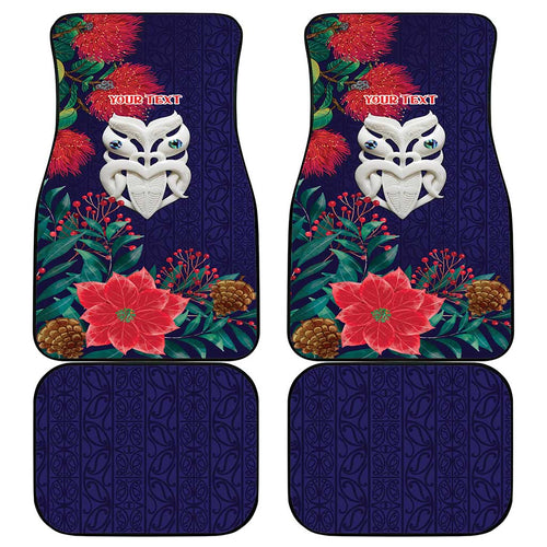 Maori Wheku Meri Kirihimete Personalised Car Mats All Blue Indigenous Maori Motif - Aussie Hoodie