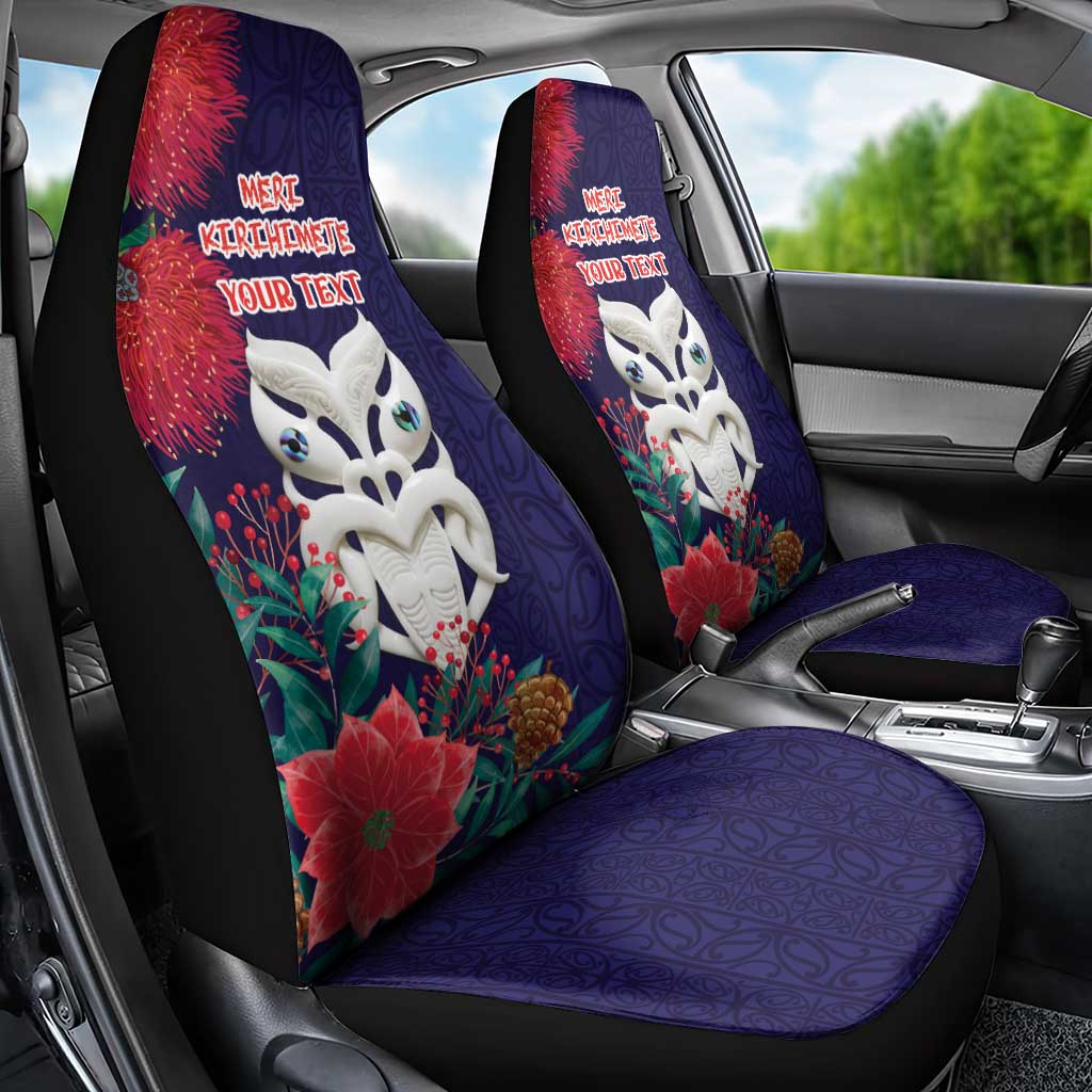 Maori Wheku Meri Kirihimete Personalised Car Seat Cover All Blue Indigenous Maori Motif - Aussie Hoodie