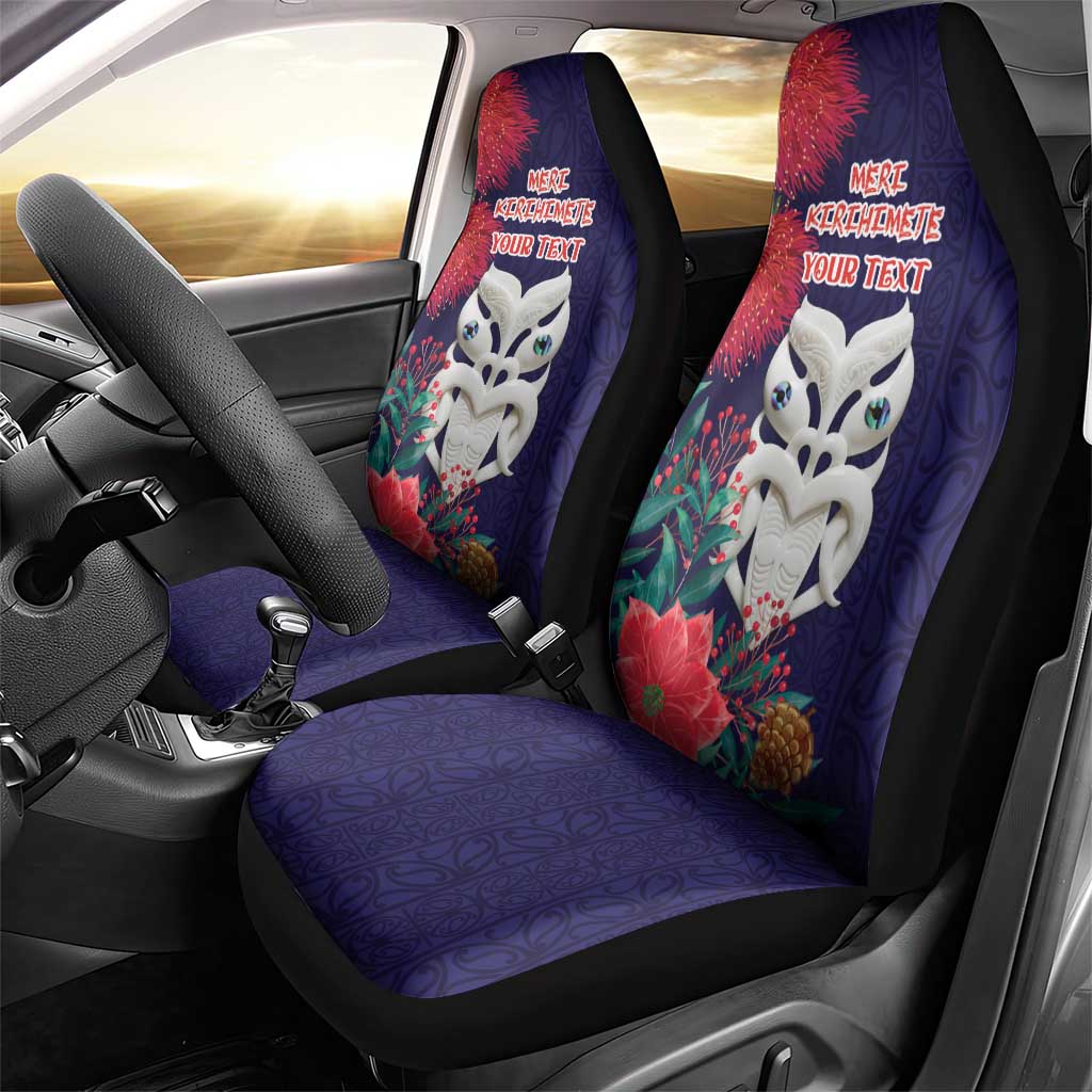 Maori Wheku Meri Kirihimete Personalised Car Seat Cover All Blue Indigenous Maori Motif - Aussie Hoodie