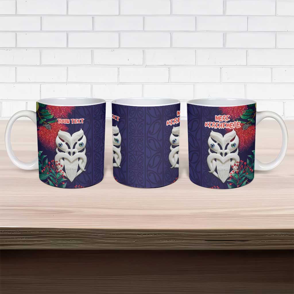 Maori Wheku Meri Kirihimete Personalised Ceramic Mug All Blue Indigenous Maori Motif - Aussie Hoodie