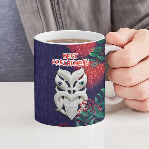 Maori Wheku Meri Kirihimete Personalised Ceramic Mug All Blue Indigenous Maori Motif - Aussie Hoodie
