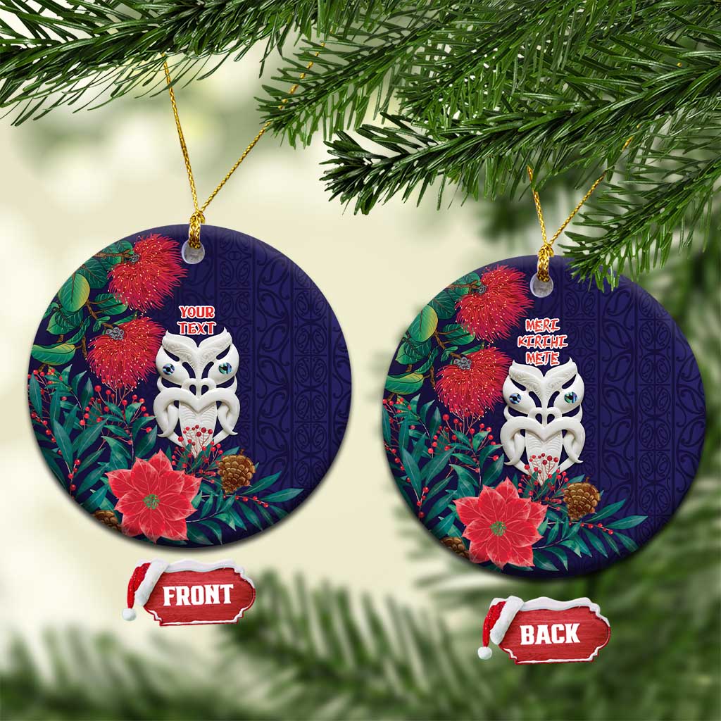 Maori Wheku Meri Kirihimete Personalised Ceramic Ornament All Blue Indigenous Maori Motif - Aussie Hoodie