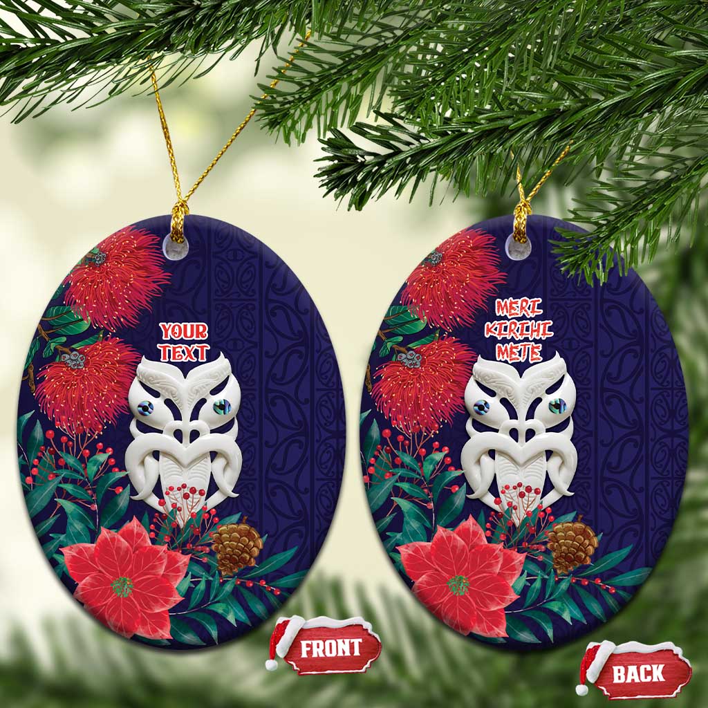 Maori Wheku Meri Kirihimete Personalised Ceramic Ornament All Blue Indigenous Maori Motif - Aussie Hoodie