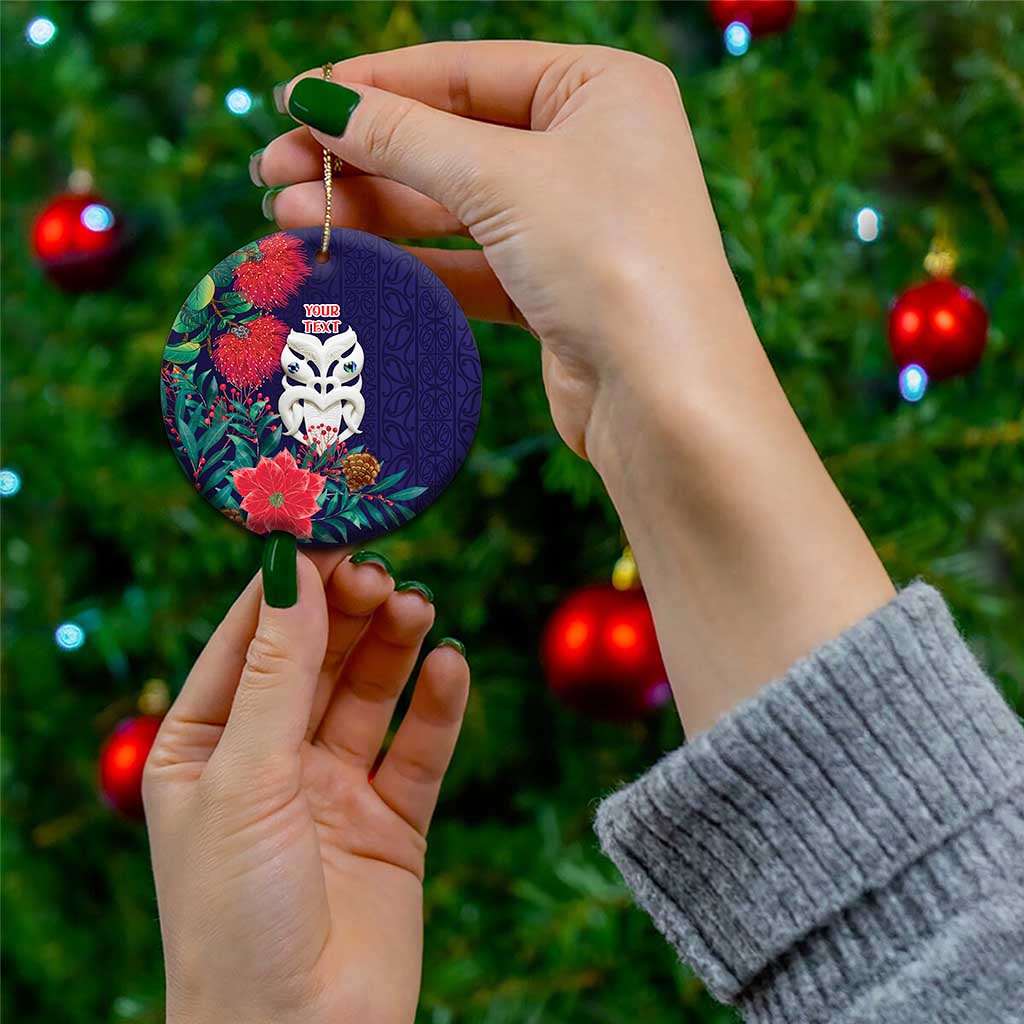 Maori Wheku Meri Kirihimete Personalised Ceramic Ornament All Blue Indigenous Maori Motif - Aussie Hoodie