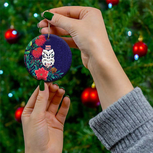 Maori Wheku Meri Kirihimete Personalised Ceramic Ornament All Blue Indigenous Maori Motif - Aussie Hoodie