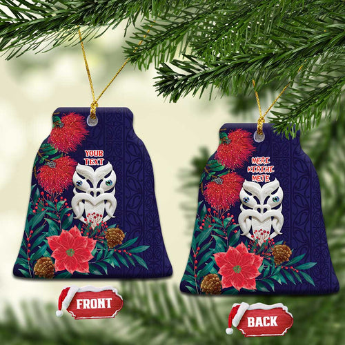 Maori Wheku Meri Kirihimete Personalised Ceramic Ornament All Blue Indigenous Maori Motif - Aussie Hoodie