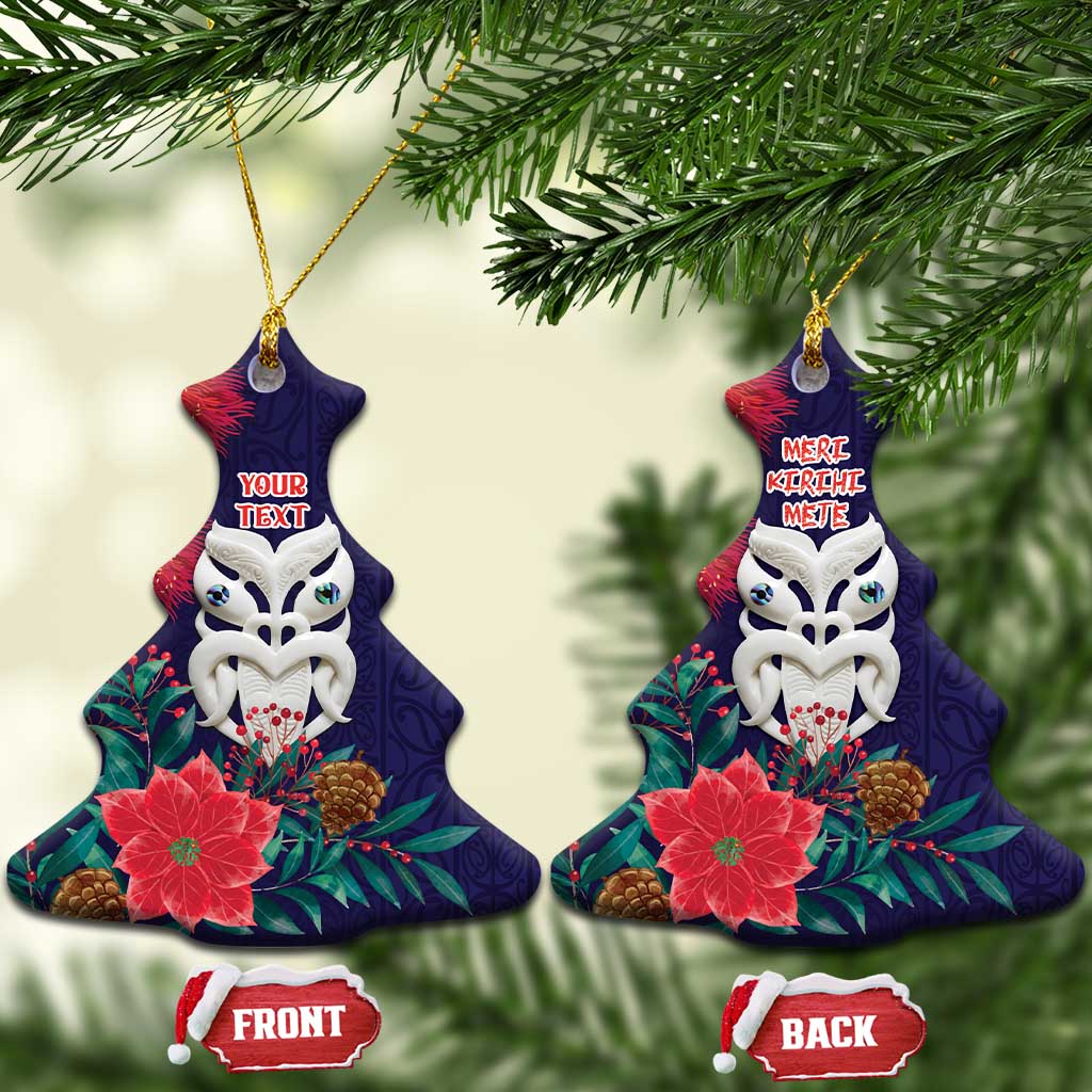 Maori Wheku Meri Kirihimete Personalised Ceramic Ornament All Blue Indigenous Maori Motif - Aussie Hoodie