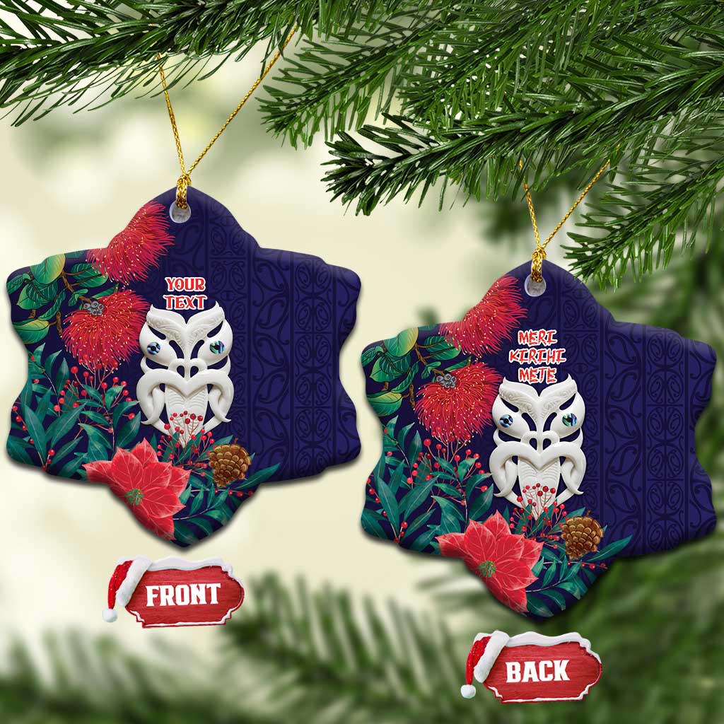 Maori Wheku Meri Kirihimete Personalised Ceramic Ornament All Blue Indigenous Maori Motif - Aussie Hoodie