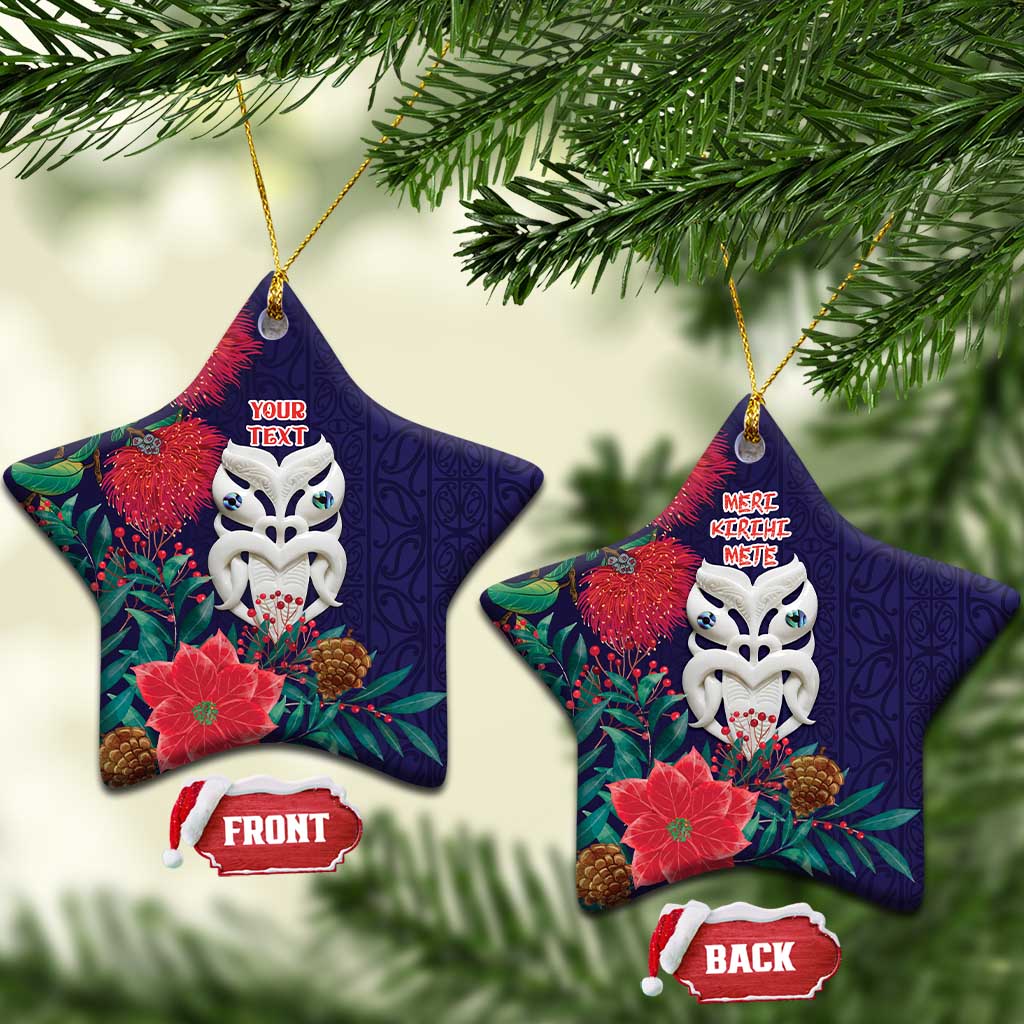 Maori Wheku Meri Kirihimete Personalised Ceramic Ornament All Blue Indigenous Maori Motif - Aussie Hoodie