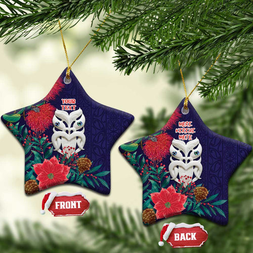 Maori Wheku Meri Kirihimete Personalised Ceramic Ornament All Blue Indigenous Maori Motif - Aussie Hoodie