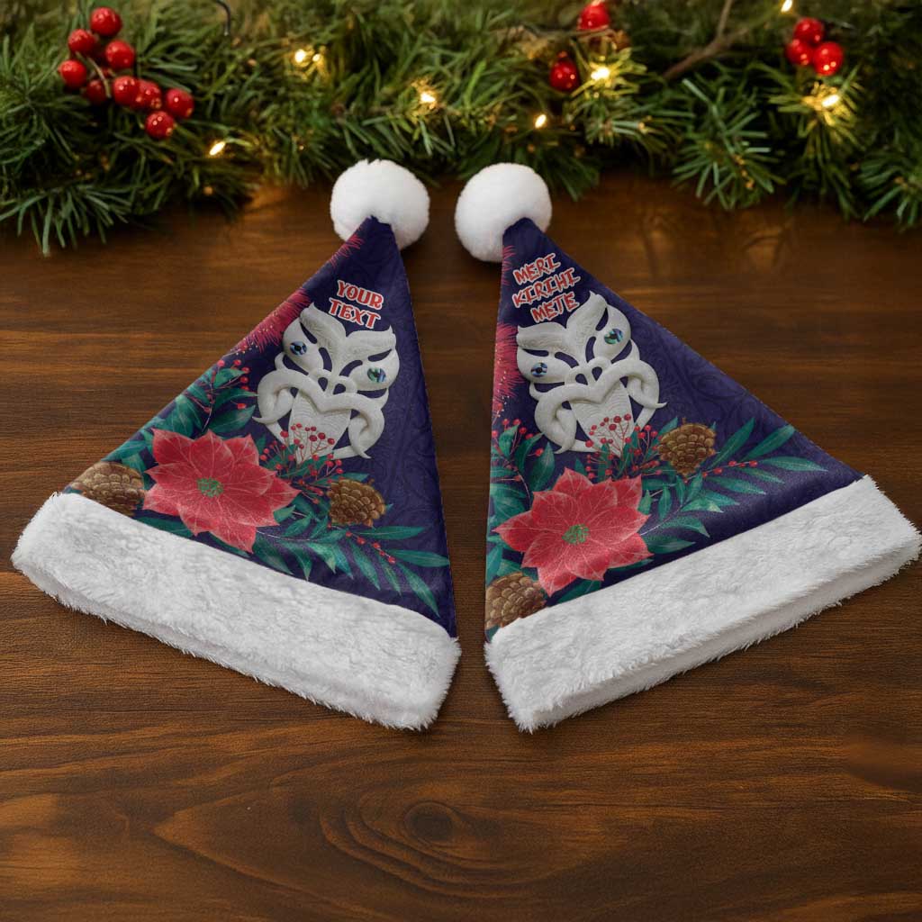 Maori Wheku Meri Kirihimete Personalised Christmas Santa Hat All Blue Indigenous Maori Motif - Aussie Hoodie