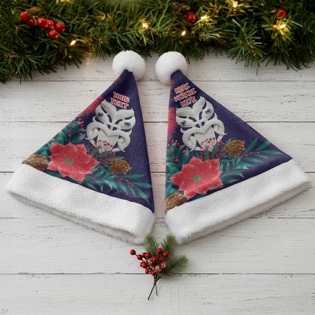 Maori Wheku Meri Kirihimete Personalised Christmas Santa Hat All Blue Indigenous Maori Motif - Aussie Hoodie