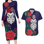Maori Wheku Meri Kirihimete Personalised Couples Matching Long Sleeve Bodycon Dress and Hawaiian Shirt All Blue Indigenous Maori Motif - Aussie Hoodie