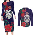 Maori Wheku Meri Kirihimete Personalised Couples Matching Long Sleeve Bodycon Dress and Long Sleeve Button Shirt All Blue Indigenous Maori Motif - Aussie Hoodie