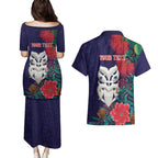 Maori Wheku Meri Kirihimete Personalised Couples Matching Puletasi and Hawaiian Shirt All Blue Indigenous Maori Motif - Aussie Hoodie