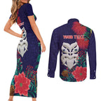 Maori Wheku Meri Kirihimete Personalised Couples Matching Short Sleeve Bodycon Dress and Long Sleeve Button Shirt All Blue Indigenous Maori Motif - Aussie Hoodie