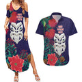 Maori Wheku Meri Kirihimete Personalised Couples Matching Summer Maxi Dress and Hawaiian Shirt All Blue Indigenous Maori Motif - Aussie Hoodie