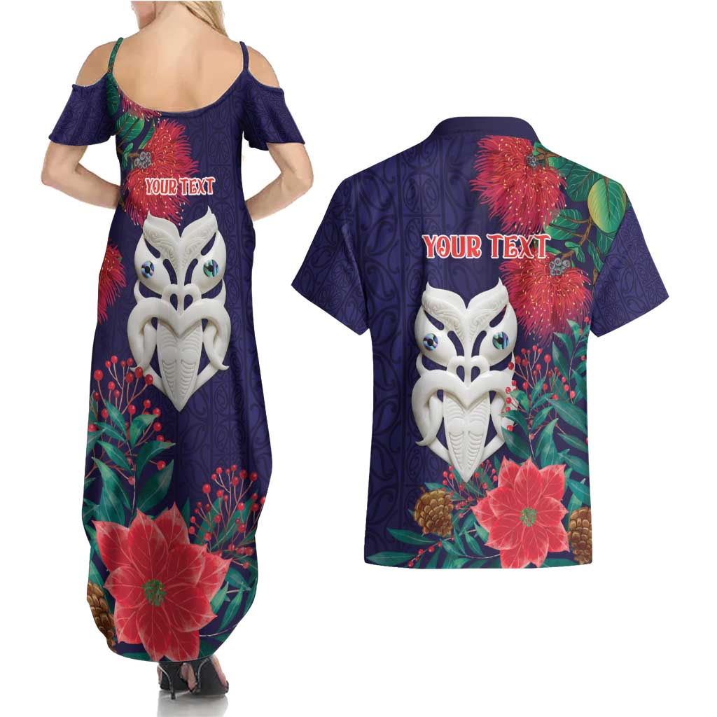 Maori Wheku Meri Kirihimete Personalised Couples Matching Summer Maxi Dress and Hawaiian Shirt All Blue Indigenous Maori Motif - Aussie Hoodie