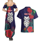 Maori Wheku Meri Kirihimete Personalised Couples Matching Summer Maxi Dress and Hawaiian Shirt All Blue Indigenous Maori Motif - Aussie Hoodie