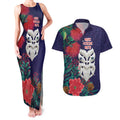 Maori Wheku Meri Kirihimete Personalised Couples Matching Tank Maxi Dress and Hawaiian Shirt All Blue Indigenous Maori Motif - Aussie Hoodie