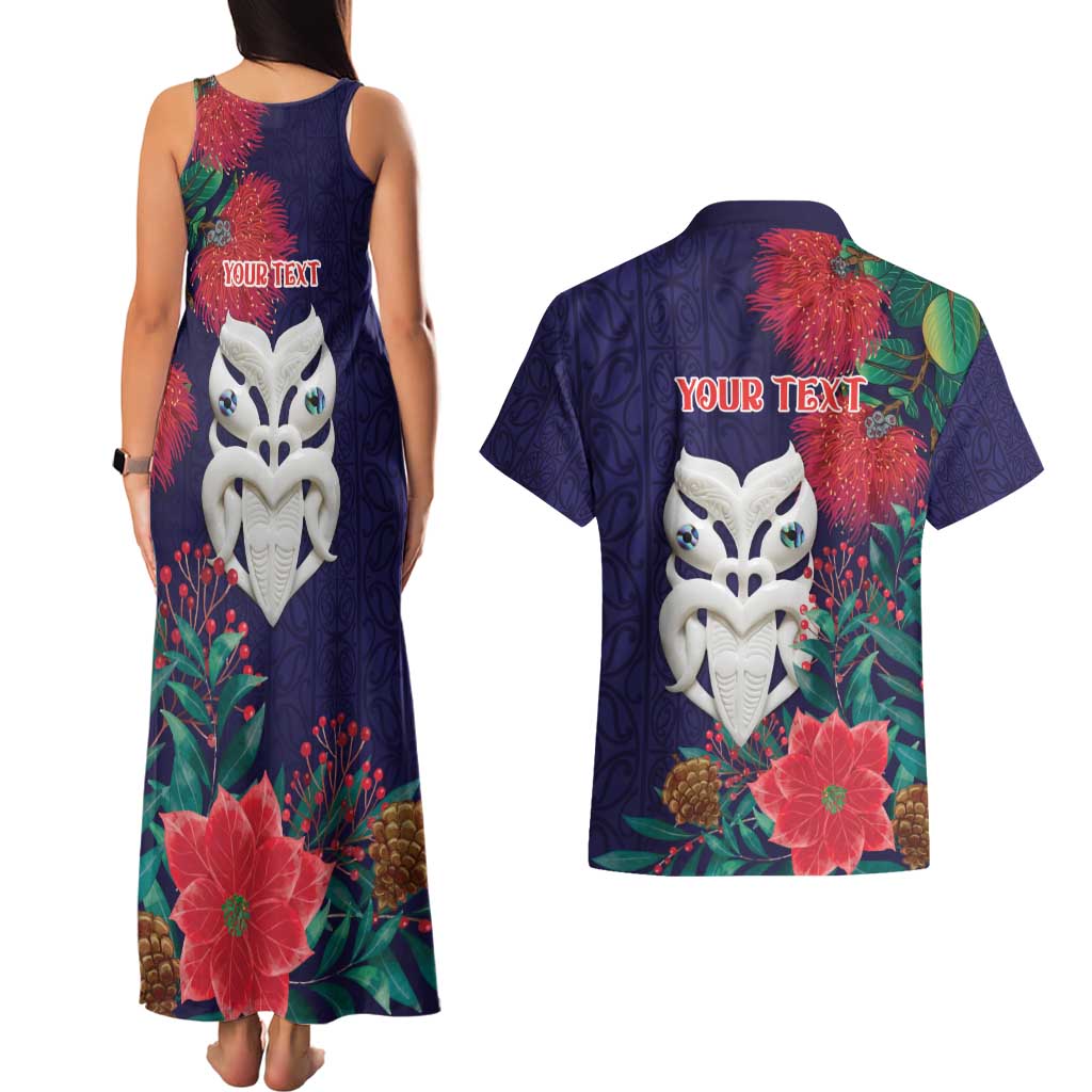 Maori Wheku Meri Kirihimete Personalised Couples Matching Tank Maxi Dress and Hawaiian Shirt All Blue Indigenous Maori Motif - Aussie Hoodie
