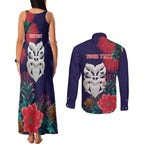 Maori Wheku Meri Kirihimete Personalised Couples Matching Tank Maxi Dress and Long Sleeve Button Shirt All Blue Indigenous Maori Motif - Aussie Hoodie