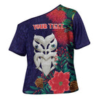 Maori Wheku Meri Kirihimete Personalised Cross Shoulder Shirt All Blue Indigenous Maori Motif - Aussie Hoodie