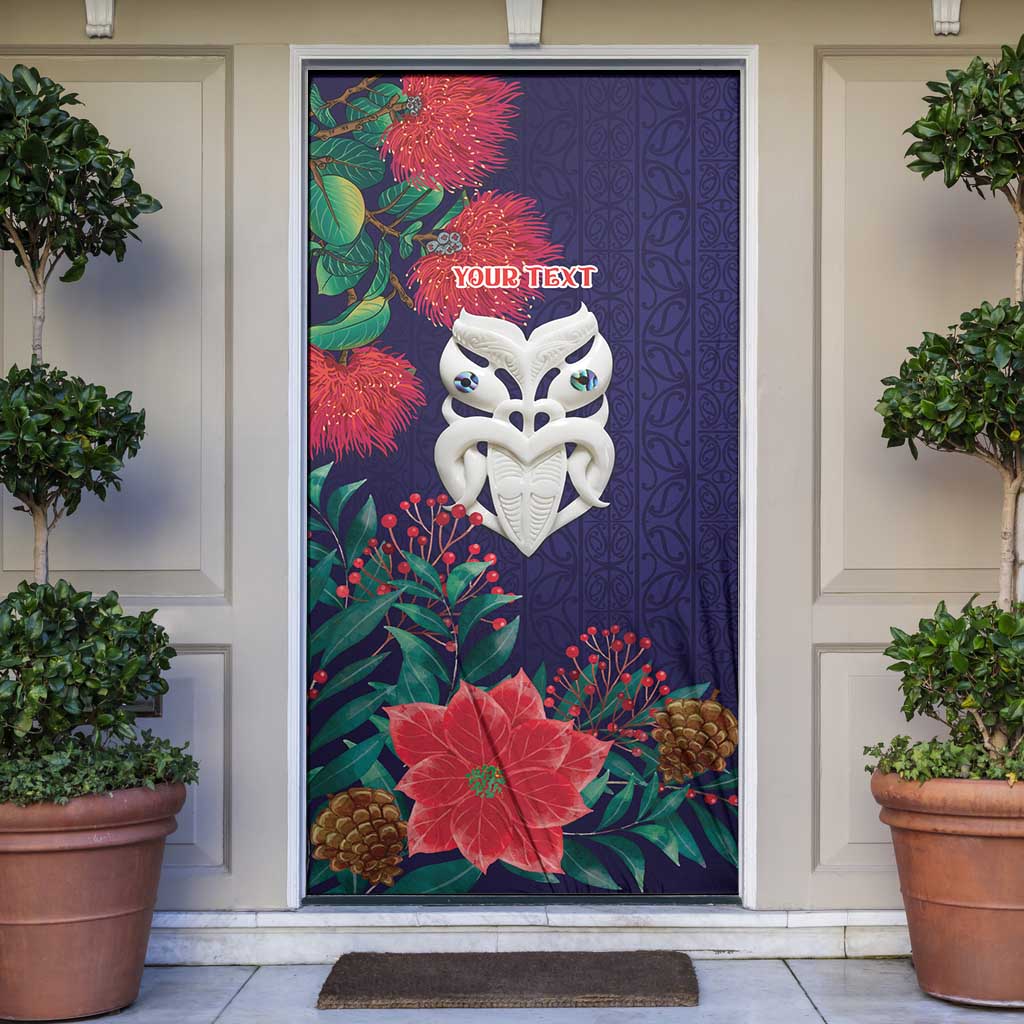 Maori Wheku Meri Kirihimete Personalised Door Cover All Blue Indigenous Maori Motif - Aussie Hoodie