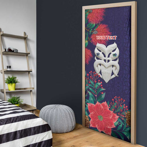 Maori Wheku Meri Kirihimete Personalised Door Cover All Blue Indigenous Maori Motif - Aussie Hoodie