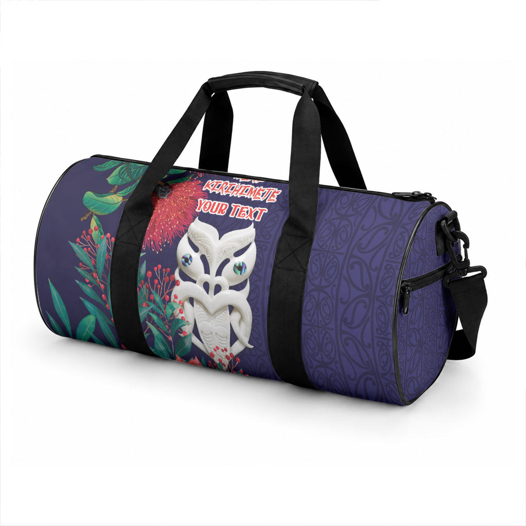 Maori Wheku Meri Kirihimete Personalised Duffle Bag All Blue Indigenous Maori Motif