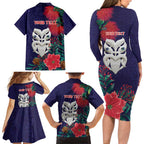 Maori Wheku Meri Kirihimete Personalised Family Matching Long Sleeve Bodycon Dress and Hawaiian Shirt All Blue Indigenous Maori Motif - Aussie Hoodie