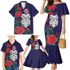 Maori Wheku Meri Kirihimete Personalised Family Matching Mermaid Dress and Hawaiian Shirt All Blue Indigenous Maori Motif - Aussie Hoodie