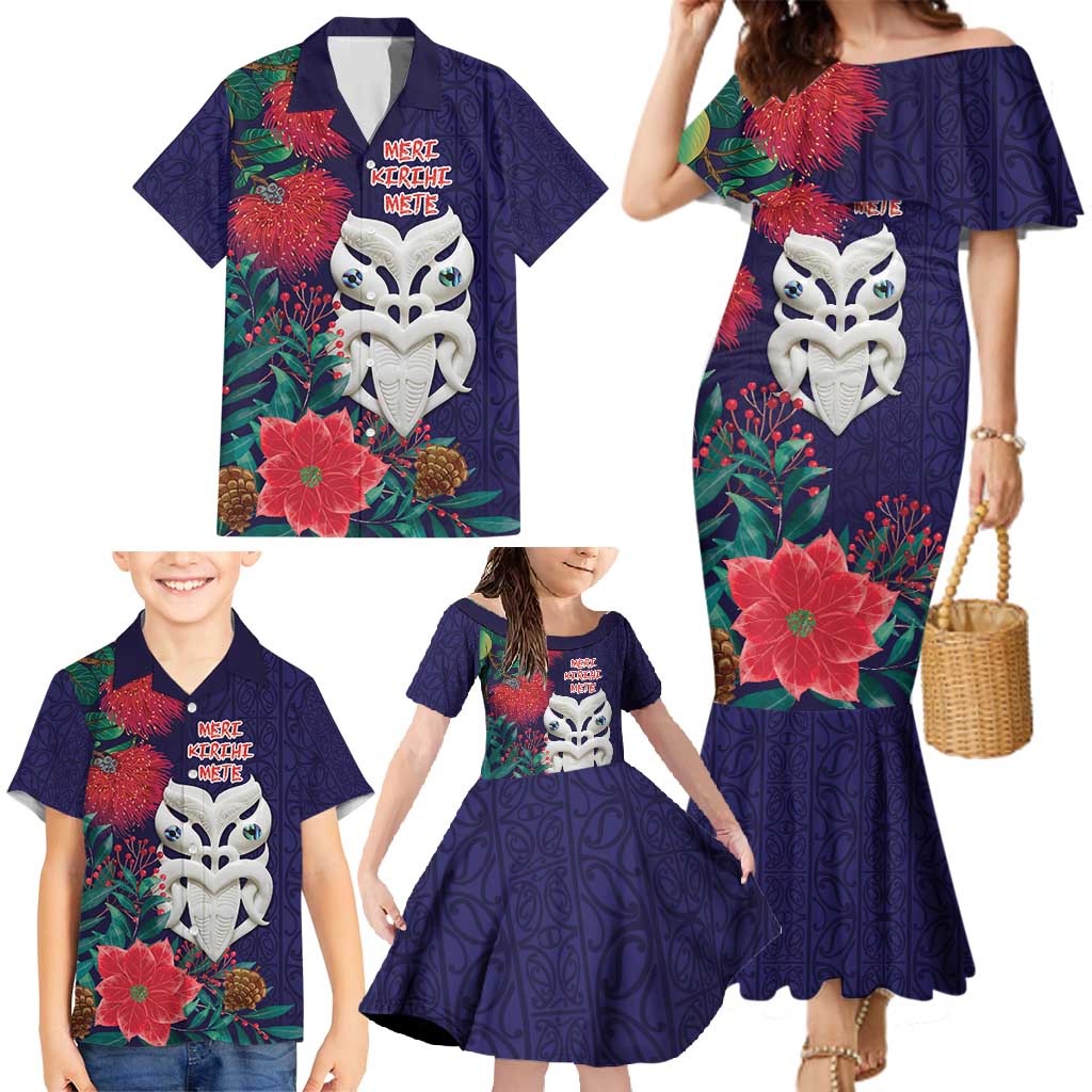 Maori Wheku Meri Kirihimete Personalised Family Matching Mermaid Dress and Hawaiian Shirt All Blue Indigenous Maori Motif - Aussie Hoodie