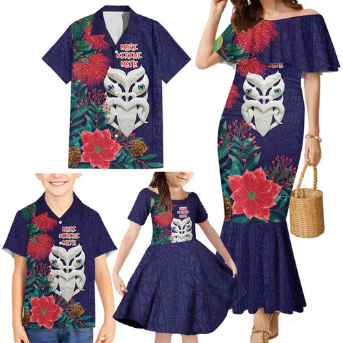 Maori Wheku Meri Kirihimete Personalised Family Matching Mermaid Dress and Hawaiian Shirt All Blue Indigenous Maori Motif - Aussie Hoodie