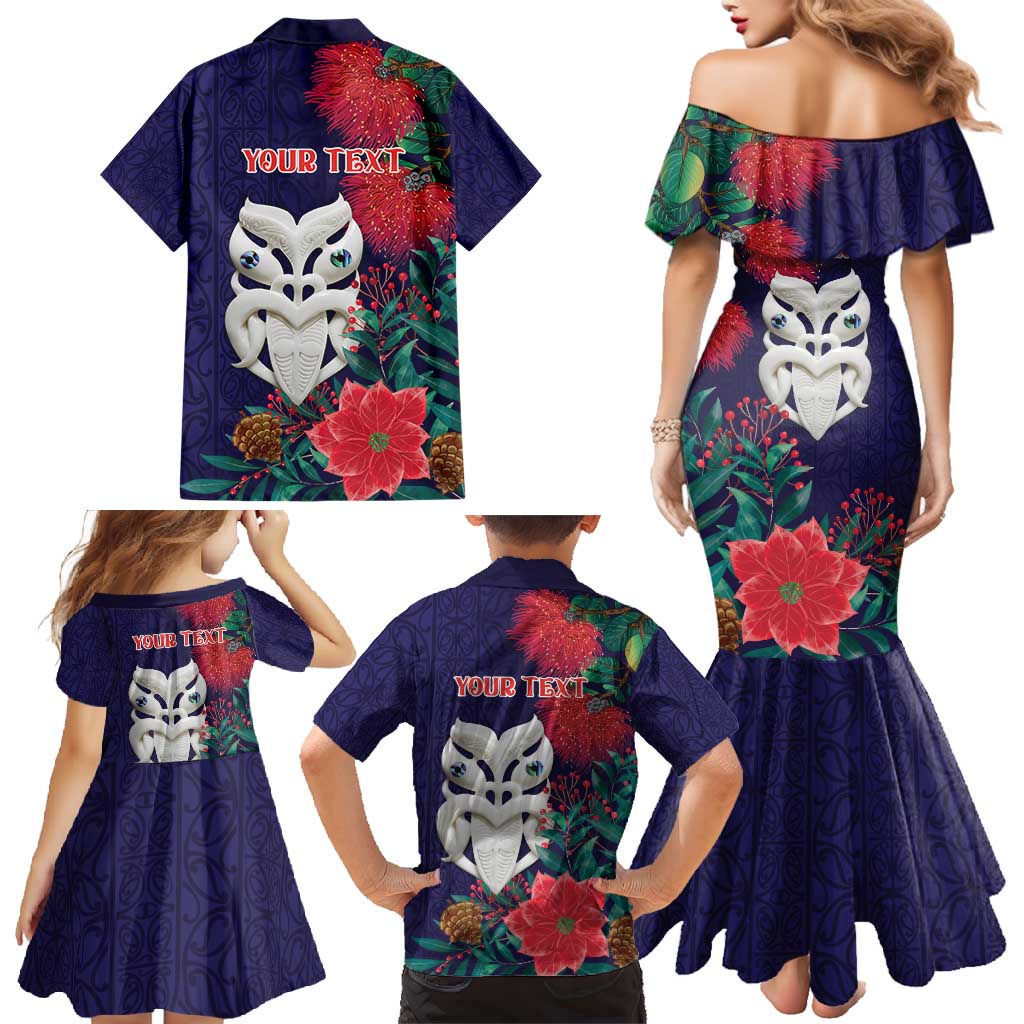 Maori Wheku Meri Kirihimete Personalised Family Matching Mermaid Dress and Hawaiian Shirt All Blue Indigenous Maori Motif - Aussie Hoodie