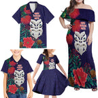 Maori Wheku Meri Kirihimete Personalised Family Matching Off Shoulder Maxi Dress and Hawaiian Shirt All Blue Indigenous Maori Motif - Aussie Hoodie