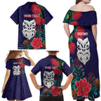 Maori Wheku Meri Kirihimete Personalised Family Matching Off Shoulder Maxi Dress and Hawaiian Shirt All Blue Indigenous Maori Motif - Aussie Hoodie